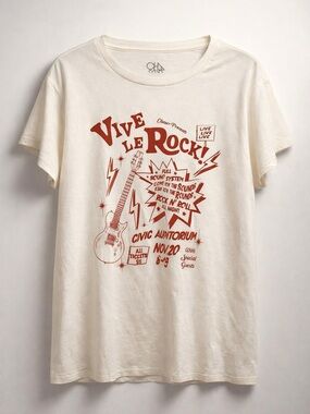 Chaser Women's 'Vive Le Rock' Cream Graphic Tee with Rust Print